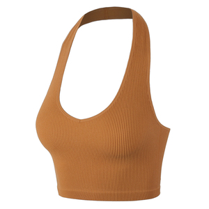 Débardeurs d'entraînement Gym Stringer pour femmes Couleur marron Respirant Fitness Wear Dames Débardeurs courts côtelés - Product Image 4