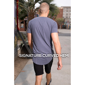 Transpirable Hip Hop Long Drop Cut Hombres Camisa Dobladillo curvo Heather Camisas 2025 Buena calidad Dobladillo curvo Camisas - Product Image 5
