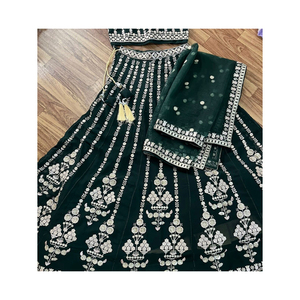 Venta al por mayor hermosa Lehenga Choli verde para mujeres y niñas Wedding Partywear - Product Image 3