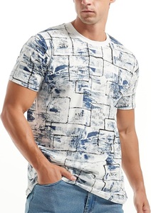 Precio al por mayor OEM servicio de los hombres 100% algodón de manga corta cuello redondo hombro pendiente cuello cinta impresa cómoda camiseta - Product Image 1