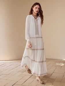 Vestido Maxi Informal de Mujer para Festivales, Tejido, con Decoración Bordada, Tela Blanca, Manga Corta, Cintura Ajustada, Forro Natural de Algodón - Product Image 5