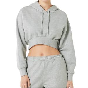 2024 nouveauté femmes sweats à capuche courts décontracté sweat à capuche hauts courts Logo personnalisé impression solide pulls automne hiver - Product Image 6