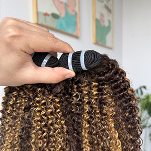 ผมต่อแบบเส้นผมมนุษย์แท้ 4A 4B แบบลอนไฮไลท์สีน้ำตาลบลอนด์ 4 27 แบบ Afro Kinky Curly  มัดเป็นช่อ  ดูเป็นธรรมชาติ - Product Image 4