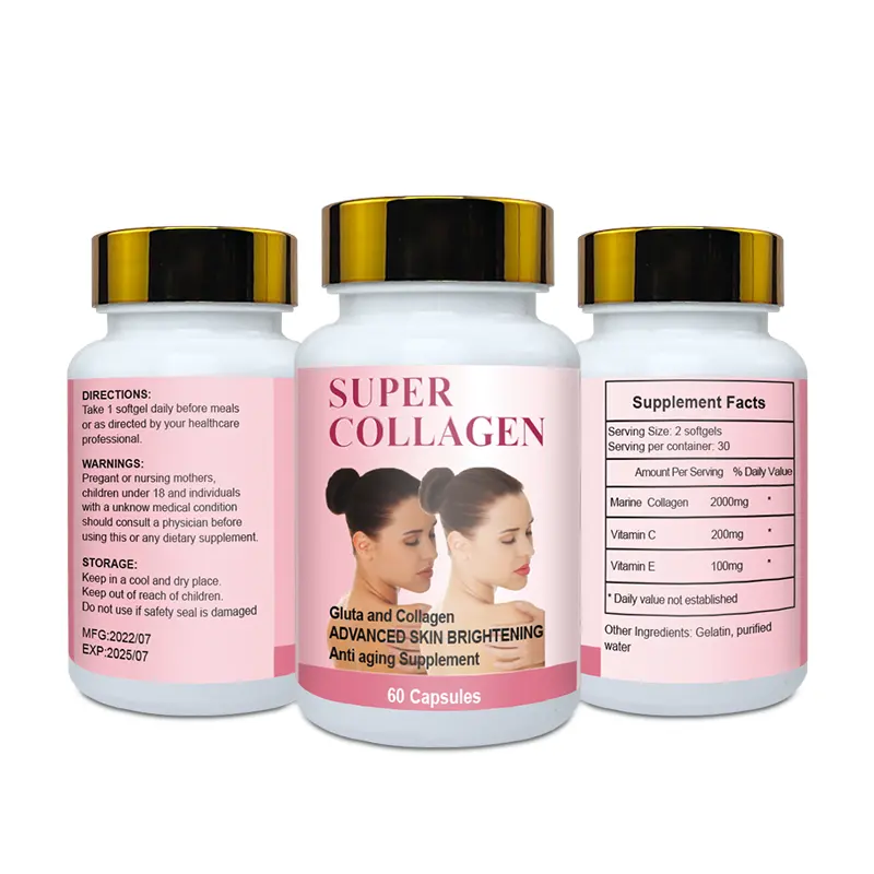 Cápsula de colágeno marinho 2000mg, produtos orgânicos da pele saudável brilho vitamina c, colágeno softgel, tablets para pele 2022