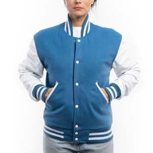 Servicios OEM, Chaqueta Universitaria Azul Marino de Lana Transpirable, Hecha a Medida para Mujer, con Diseño Letterman - Product Image 1