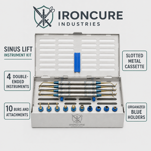 Kit de 14 piezas para elevación de senos dentales, elevadores, fresas y topeadores de brocas con estuche metálico para instrumentos - Product Image 1