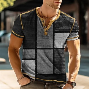 Patchwork Color Block 3D Print Vintage Camisas Moda para hombres Oversized Button-Down Camiseta de manga corta Camisetas Tops Ropa - Product Image 6