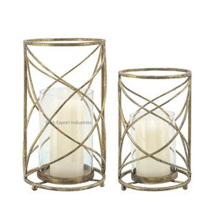 Home Decorative Metal and <b>Glass</b> <b>Hurricanes</b> <b>Candle</b> <b>Holders</b> Gold Plated for Tabletop Lighting Decor <b>Hurricanes</b> <b>Holder</b> - Product Image 1
