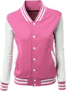 Pink-varsity-jackets Veste Chicago à manches longues avec contraste de couleur élégant pour femmes coréennes personnalisées - Product Image 2