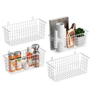 <b>Wire</b> <b>Storage</b> <b>Baskets</b> 4-Pack Rectangle Metal <b>Wire</b> Hanging Wall Organizer Kitchen <b>Storage</b> With Handles Simple Design - Product Image 1