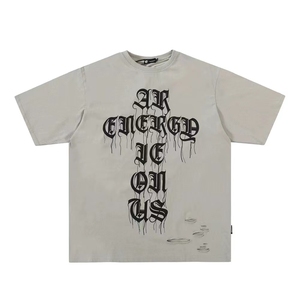 Camiseta de verano Unisex OEM 100% algodón personalizado tendencia abstracta estampado manga corta cuello redondo de gran tamaño de alta calidad de punto sólido - Product Image 5