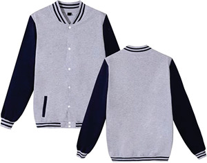 Veste de baseball personnalisée en molleton bicolore gris et bleu marine pour hommes, style universitaire, vente en gros, fabricant en vrac - Product Image 1