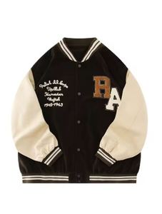 Veste universitaire vintage 100% coton pour hommes, épaule tombante, col montant, lettre surdimensionnée, broderie en chenille, placement sur le devant - Product Image 3