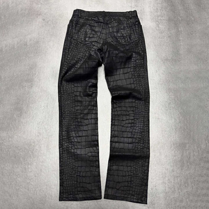 กางเกงหนังผู้ชาย กางเกงหนังแท้ลายจระเข้สีดำทรงขาบาน กางเกงหนังเทียมทรงหลวมสำหรับผู้ชาย ปี 2025 - Product Image 2
