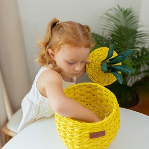 Panier de rangement multifonctionnel en rotin naturel ananas, moderne et écologique, jaune - Product Image 6
