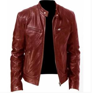 Chaqueta de cuero para hombre a la moda 2025, chaqueta ajustada de PU con cuello levantado para hombre, chaquetas con cremallera Diagonal y solapa para motocicleta antiviento para hombre - Product Image 1