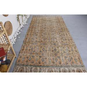 พรมวินเทจตุรกี ขนาด 4.5x9.5 ฟุต สีเบจลายดอกไม้ - Product Image 1