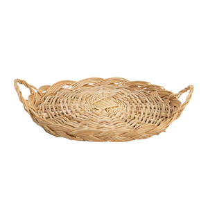 Plateau de service rond en rotin naturel avec poignées robustes pour la maison, la cuisine, l'organisation de table et le rangement des aliments - Product Image 1