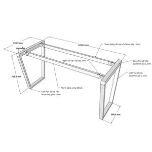 Industrial-Style Trapez Concept 1400x600mm Iron <b>Footrest</b> HCTC003 Assembly Required - Product Image 3