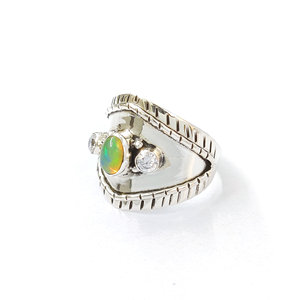 Ethiopian Opal <b>Adjustable</b> <b>Ring</b> 4.1 Grams Gold Stainless Steel Fashionable Bezel Setting Trendy Eternity Style Perfect Gift - Product Image 1