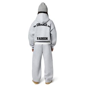 Unisex 100% Cotton French <b>Terry</b> Pullover Oversized Breathable Hoodie Set with Sweatpants <b>Bulk</b> Wholesale Plus Size Tracksuits - Product Image 3