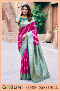 Sari traditionnel Sanvi Silk Gobuni, conçu par des artisans à Delhi, fabricants de vêtements indiens et pakistanais, réversible, toutes saisons - Product Image 4