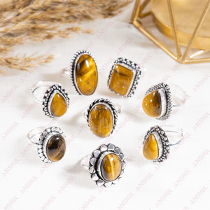 Bagues en cabochon œil de tigre marron vendues dans le monde entier, cristaux de guérison de qualité supérieure pour la création de bijoux, la méditation, la mode, le quotidien et les soirées. - Product Image 3