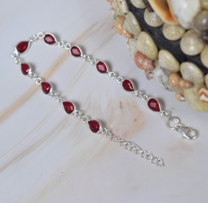 Rubí cuarzo pera corte 925 plata esterlina piedra preciosa ajustable pulsera hecha a mano Julio piedra natal regalo para ella 10 piedra pulsera - Product Image 2