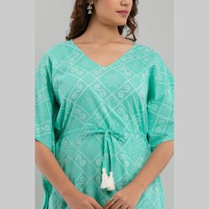Vestido Kaftan de Algodón con Estampado Bandhani Azul Claro, Talla XS, para Damas de Oficina, Ropa Casual Moderna de Boutique ODM (SHKUP1235) - Product Image 6