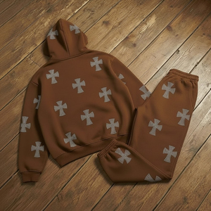 Conjunto Deportivo Personalizado de Dos Piezas con Pedrería, Conjuntos Deportivos Bordados de Felpa Francesa, Conjunto Deportivo Pesado para Hombre con Sudadera con Capucha y Pantalones Deportivos - Product Image 2