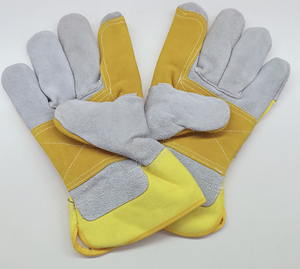 Guantes DE SEGURIDAD estilo bombero Rigger canadiense Cuero dividido de vaca Palma Manguito de goma Anti-Corte Anti-impacto para uso en la construcción - Product Image 3