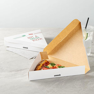 Boîtes à tranches de pizza Eco Pie 9.3x10.3x1.8 pouces Conteneurs à clapet en papier blanc anti-graisse Verrouillage par languette Tranche de pizza jetable - Product Image 3