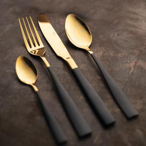 Unique Flat Design Handle <b>Gold</b> <b>Mirror</b> Polished Wedding Set Simplicity Design Stainless Steel Fork Spoon Cutlery Set - Product Image 3