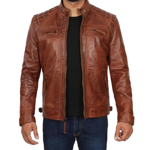 New Autumn Winter 4XL <b>Size</b> Fashion Men's Genuine Leather Motorcycle Jacket Solid Color Zipper Front Waterproof Windproof for Men - Product Image 4