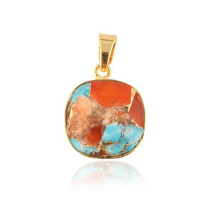 Design attrayant orange mohave cuivre turquoise jaune plaqué or pendentif mignon en forme de coussin pendentif en pierre précieuse fabrication de bijoux - Product Image 5