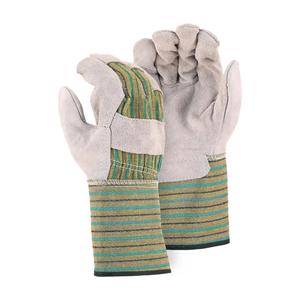 Guantes de trabajo de cuero de grano de vaca de Palma parcheados con puño de seguridad trasero de rayas cortas de nueva calidad, la mejor protección en guantes de cuero de mano - Product Image 5