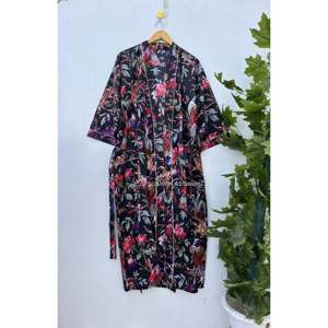 Robe-kimono en coton imprimé indien faite à la main, style enveloppant, légère, pour l'été, pour les familles, respirante, tissée, taille XL - Product Image 1
