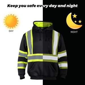 Men's Water-Resistant Reflective Safety Pullover <b>Black</b> Single-Sided <b>Fleece</b> Sweatshirt Soft Shell Polyester Clothing Work Hoodies - Product Image 3