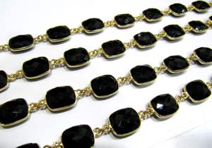Natural <b>Black</b> Spinel Cushion Shape Size 11x13mm Briolette Faceted Rectangle Bezel Connector <b>Chain</b> Sold Per Foot - Product Image 3