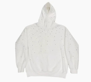 Sweats à capuche unisexes de haute qualité blancs épais personnalisés pour l'hiver Col doublé à motif uni avec strass Grande taille pour hommes - Product Image 5
