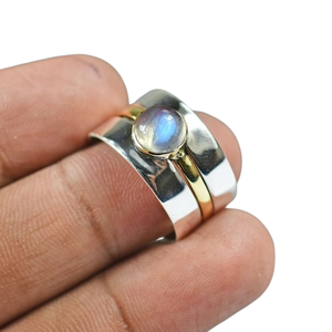 Bague classique faite à la main 925 bijoux en argent massif pour femmes 925 argent Sterling pierre de lune pierre précieuse Boho Style bague cadeau soeur - Product Image 1