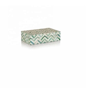 กล่องเครื่องประดับทรงเรขาคณิตฝังกระดูกสีเขียวและสีขาวกล่องเก็บของที่ระลึกทำมือกล่องเครื่องประดับตกแต่งอเนกประสงค์ของขวัญสำหรับผู้หญิง - Product Image 2