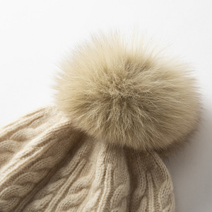 Winter Warm Thick Adult Luxury 100% Cashmere Hat Skull Soft Winter Women Custom Cable Knit Jacquard Beanie with Fur <b>Pom</b> <b>Pom</b> hats - Product Image 4