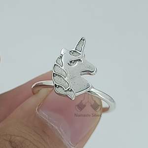 Bague Licorne Faite à la Main en Argent, Bijou en Forme de Marquise pour Enfants, Bague Cadeau en Argent Sterling - Product Image 6