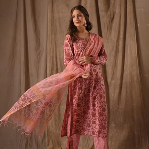 Conjunto de Kurti de Algodón Slub con Estampado Floral para Mujer, de Secado Rápido, para Invierno, con Parte Inferior y Dupatta, Varios Tamaños y Colores, para Fiestas, OEM, ODM - Product Image 1