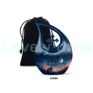 Urna de cremación conmemorativa Moonlit Fawn para cenizas humanas Urna cruzada de lágrima grande decorativa con bolsa de terciopelo gratis - Product Image 1
