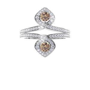 Unique blanc et marron diamant fiançailles éternité or blanc luxe ouverture anneaux femmes réglable solide anneau cadeau pour elle - Product Image 1