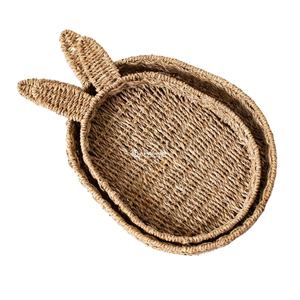 Plateau de rangement tendance en jonc de mer avec oreilles de lapin, plateau de service artisanal pour Pâques et organisateur décoratif pour enfants OEM ODM Viettimecraft - Product Image 1