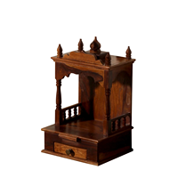 Mandir de Pooja de Madera Hecho a Mano, Templo Hindú de Madera Sólida, Altar de Oración para el Hogar con Acabado Marrón para Sala de Estar KA739