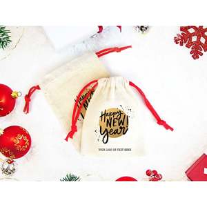 Sacs cadeaux en coton personnalisés pour le Nouvel An, sacs personnalisés pour les entreprises et les fêtes - Product Image 1